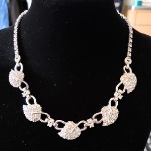 Pennino White Rhinestone Rhodium Plated Leaf Necklace VTG 1950's Elegant Bling